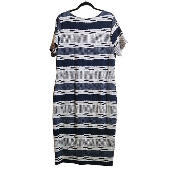 Soprano Blue White Striped Short Sleeve Shift Dress Midi Plus Sz 3X Sexy Stretch - Picture 5 of 7